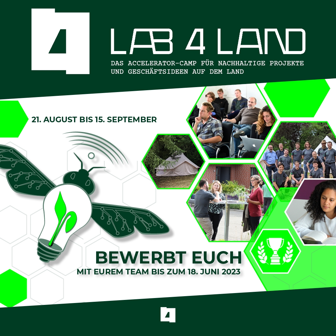 dvs_land's tweet photo. 🚀Zum 4⃣. Mal, 4⃣Wochen, 4⃣ Teams: Das #Lab4Land-#AcceleratorCamp für #StartUps mit nachhaltigen Projekten & Geschäftsideen #aufdemLand 💡
❓Thema: #Innovativ. #Nachhaltig. #Ländlich
🗓️21.8. - 15.9.
📌Schöppenstedt
🍀Bis 18.6. hier bewerben🫴 https://t.co/VXV2J1tzmO https://t.co/GxkGDcsc60