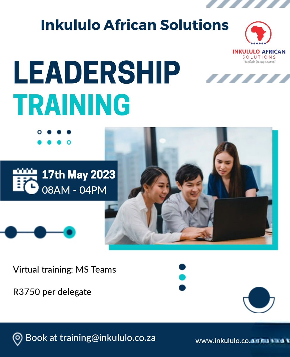 inkululo's tweet photo. Leadership training. Book us at training@inkululo.co.za #LeadershipDevelopment #traininganddevelopment @InkululoAgri https://t.co/Ze8LTCSLcS