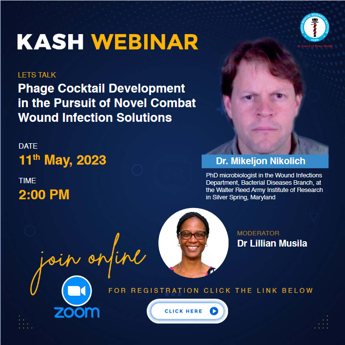 PhageKenya's tweet photo. Register &amp; stay tuned for our tomorrow's webinar (2.00pm EAT) by Dr. Mikeljon Nikolich @mikeljonn, Principal Scientist @wrair. Topic: Phage Cocktail Development in the Pursuit of Novel Combat Wound Infection Solutions. @clostridioides @KEMRI_Kenya 
https://t.co/bQpLLXK36X https://t.co/qQO7yewLrB
