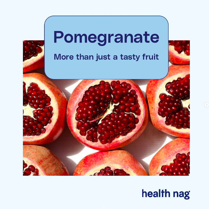 NagHealth's tweet photo. Boost your health and satisfy your taste buds with pomegranate! 🍎🍇🍊 Here's 5 reasons to add this to your diet:

High in antioxidants
May improve heart health
Helps fight inflammation
May improve memory and brain function
Can lower blood pressure #pomegranate #healthylifestyle https://t.co/PJpNM2Vzjv