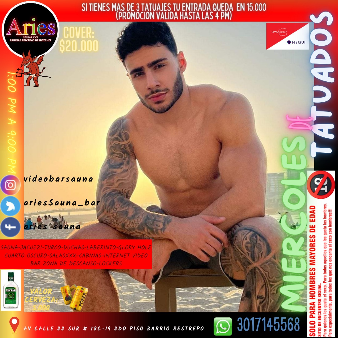 AriesSauna_bar's tweet photo. ¡Dale un toque de energía a tu MIÉRCOLES 
 ¿Ya probaste nuestro SAUNA?
 𝗣𝗿𝗼𝗺𝗼 𝗱𝗲𝗹 𝗱í𝗮💥🔥si tienes más de 3 tattos pagas 15.000 @ariesvideobar1 ⁣¿Pases de cortesías? @saunaaries ⁣✅DEBES SEGUIRNOS  y dar 💙+ 🔁 (retweet) a este tweet y TODOS nuestros posts https://t.co/0OFJzHl5yu