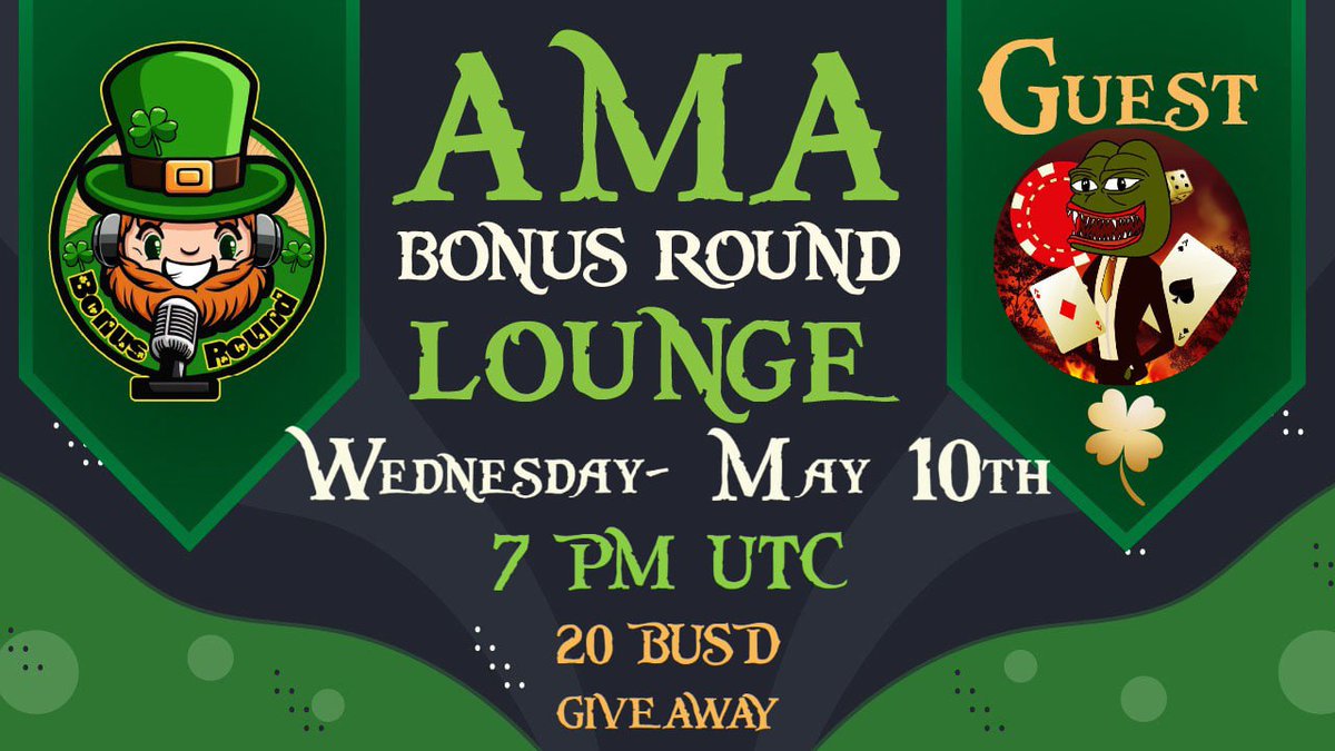 🎙AMA at the Bonus Round🎙

Location: t.me/bonusround
May 10th - 7 PM UTC
Giveaway : 2x10$

Guest: Evil Pepe
🐦 : <a href="/EvilPepe_BSC/">EvilPEPE</a>
📬 : t.me/EvilPepeOffici…
🌐 : evilpepe.site

💸We will have Giveaways for random people in the VC💸

#bonusroundama #Giveaway