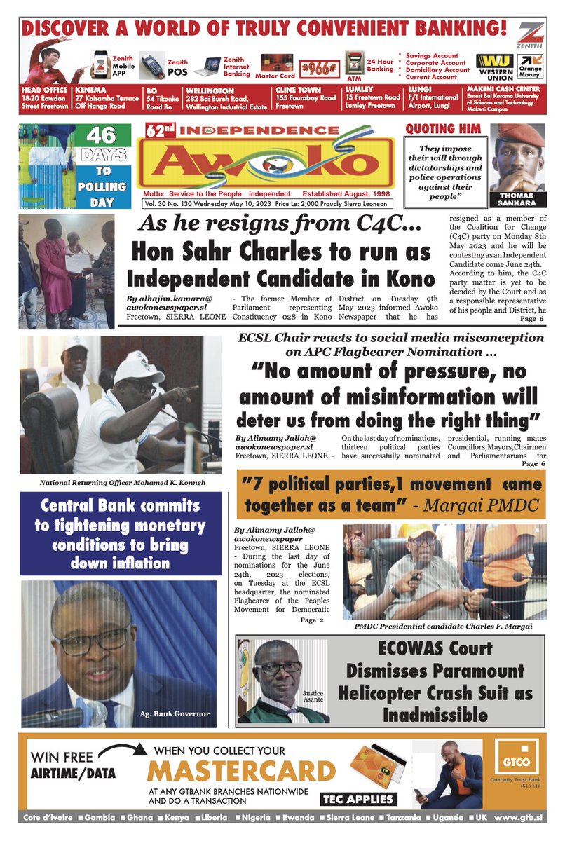 awokonewspaper's tweet photo. Things are hotting up ... Download the app on your phone ... https://t.co/rbgdXP47E0β¦β¦ ... For iPhone go to Apple Store and search for Awoko e-paper https://t.co/NSOg9QTpWy #SierraLeone #SaloneTwitter #Freetown #BoTown #Makeni https://t.co/2ZzpIDJk1W