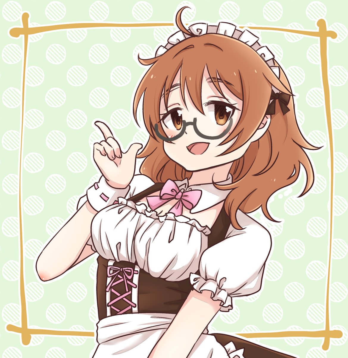 1girl solo glasses maid headdress brown eyes maid brown hair  illustration images
