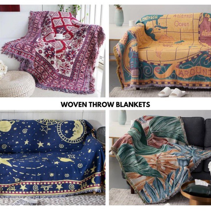 Woven blankets 
✅ PHP 1,300
✅ 130 x 160 cm
✅ Can be used as sofa cover, blanket, carpet or wall display
✅ Exotic stylish touch
✅ Vibrant, classic design

#throwblanketsph #blanketph #homedecorph #homeph