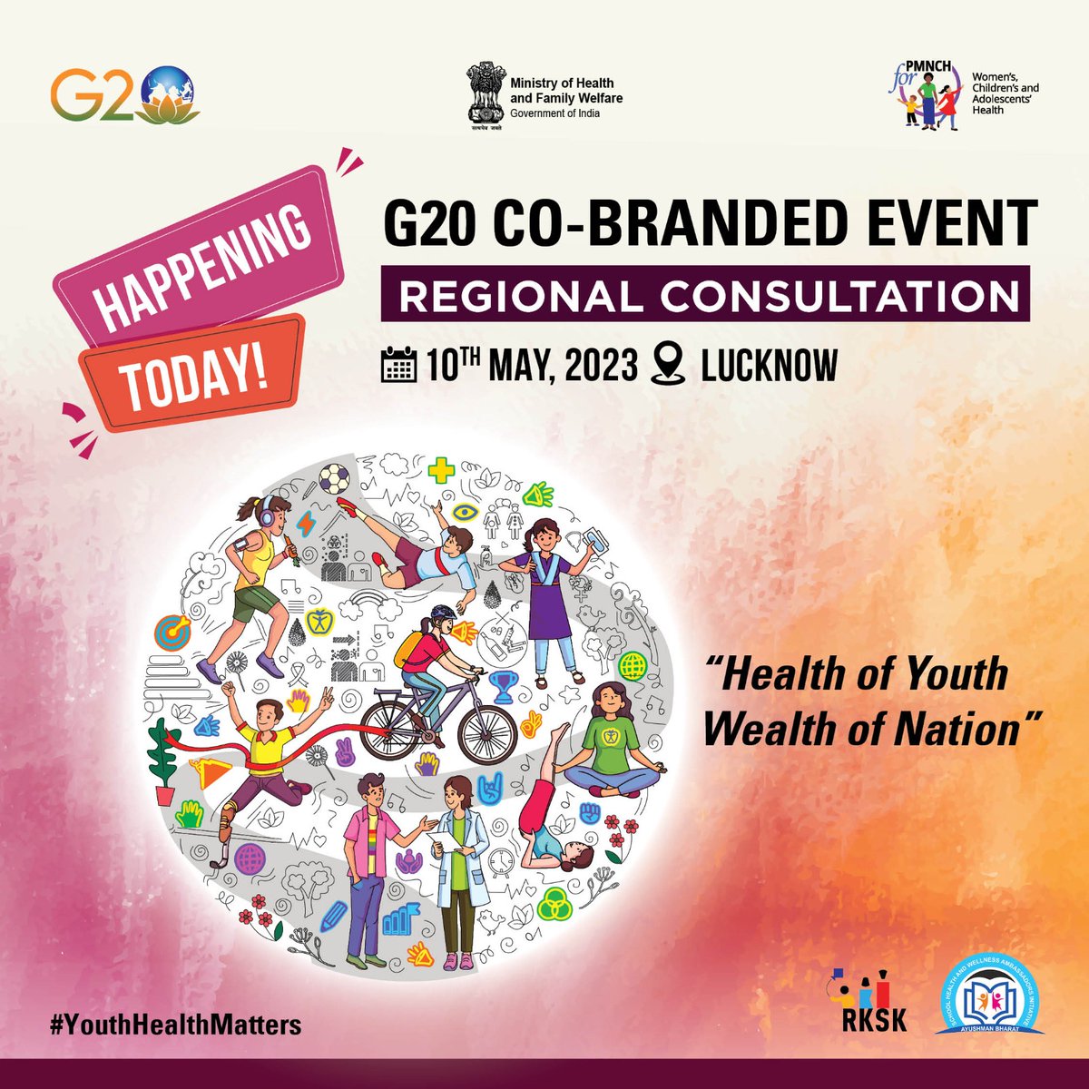 MoHFW_INDIA's tweet photo. #HappeningToday

The first regional consultation on adolescent &amp; youth well-being begins today at #Lucknow, flagging off the journey to the upcoming #G20 @MoHFW_INDIA - @PMNCH co-branded event 'Health of Youth, Wealth of Nation' on 20th June 2023.
Stay tuned!
#YouthHealthMatters https://t.co/4ghAf2Rlk0