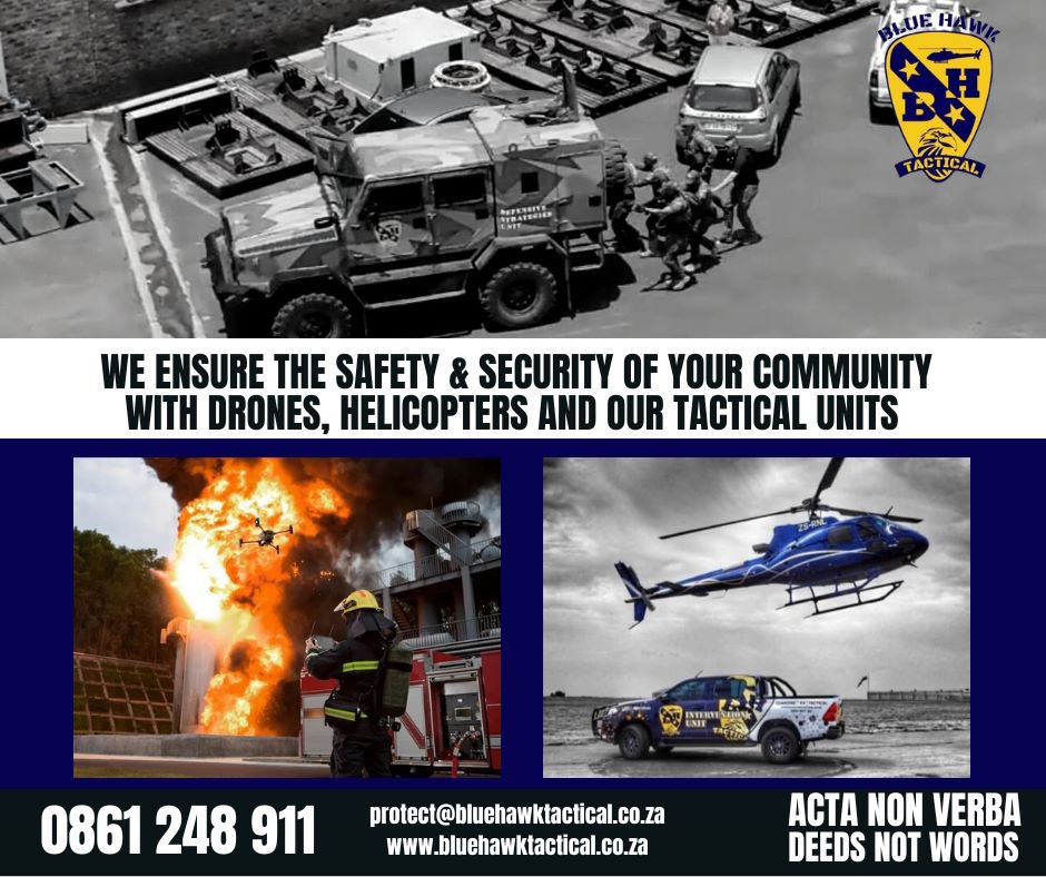 Abramjee's tweet photo. TURNKEY SECURITY SOLUTIONS:
- Guarding Excellence
- Tactical Response
- Drone Intervention
- LPR and Offsite Monitoring
- 7,000 arrests in 7 years
#safercity #bluehawktactical
Protect@bluehawktactical.co.za
0861248911
•AD
@Bluehawktactic1 https://t.co/oCxcXNKsab