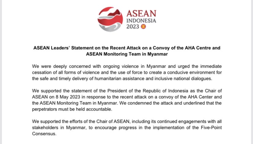 "We condemned the attack and underlined that the perpetrators must be held accountable." Leaders issue strongly worded statement on Myanmar attack at #ASEANSummit42