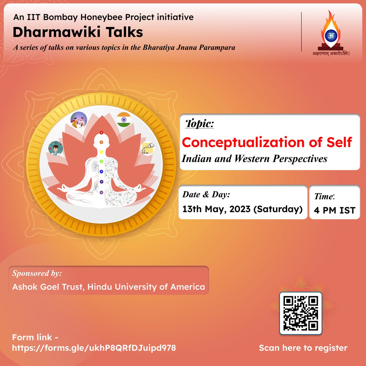 Register NOW for the 5th online Dharmawiki Talk:
Conceptualization of #Self: #Indian and #Western #Perspectives
forms.gle/ukhP8QRfDJuipd…
#DharmawikiTalks  @dcfusa  @StudyAtHUA @TempleConnect_  
@ckanak93 @SabMileHuyeHai @RatanSharda55  @madhukishwar @ShefVaidya