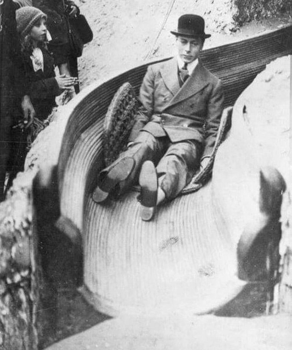 The Duke of York, later King George VI of Great Britain on a slide at the Wembley exhibition, England. 1925.