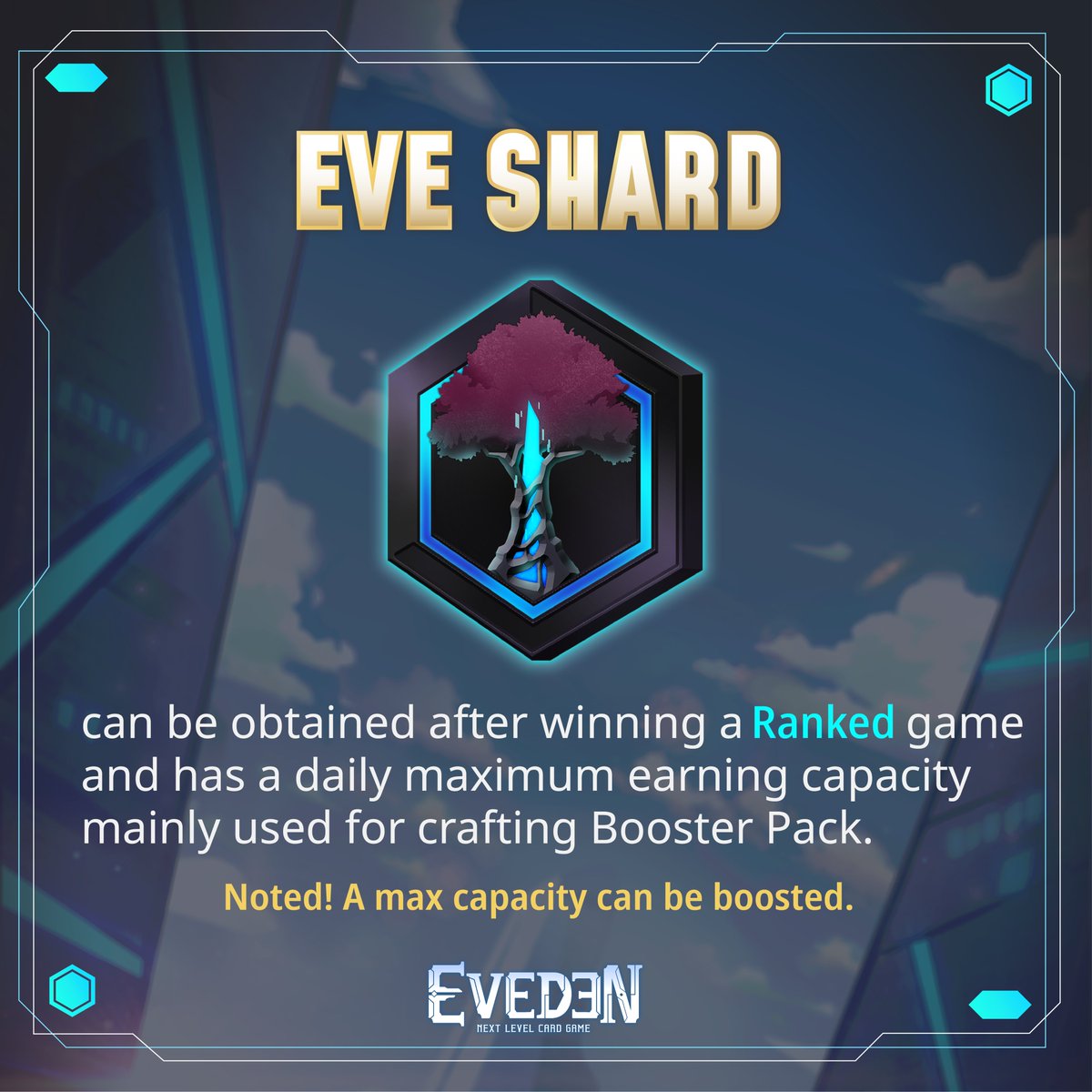 EvedenOfficial's tweet photo. In every game, “Currency” is an important element that provides an in-game economy. In Eveden, we have 3 kinds of currencies, Gold, Nanotide and Eve Shard. They have their own unique way to acquire and use.
.
Gold is the basic in-game currency that will be obtained after completing Daily Quest. Gold can be used for purchase in-game items like Emote, Non-Tradable Booster Pack and Battlefield, etc.
.
Nanotide is the currency that will be obtained when players dismantle a card or obtain cards with more than 3 copies. Nanotide is used for crafting Common cards that can’t trade (Non-Tradable Cards).
.
Eve Shard is the only currency that will be obtained after winning a Ranked game and has a daily maximum earning capacity but can boost the capacity by owning a kind of item. Eve Shard is mainly used for crafting Booster Pack.
.
Now, everyone knows every currency in Eveden. So, we hope that Chronicles will use these currencies wisely and won’t waste it all with Gacha.~~
Don’t forget to follow us here!
Facebook Group:  https://t.co/MANTnYTmmJ
Discord : https://t.co/tgeK4p8Z6J
Website : https://t.co/nAgbBYJO4N
#Eveden #EvedenNextLevelCardGame