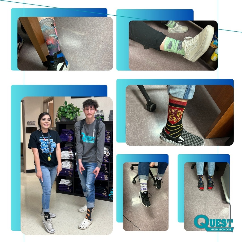 QuestHigh's tweet photo. Ms. Graham got her crazy sock day! 🧦 #NightSchool #LeonaLeads #QuestHighSchool #spiritweek https://t.co/RVpmr9ITC6 https://t.co/nGrbpMlCry