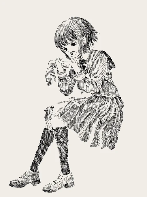 画力を上げるために 絵師の腕を食べる子 #アナログ #ペン画 #イラスト