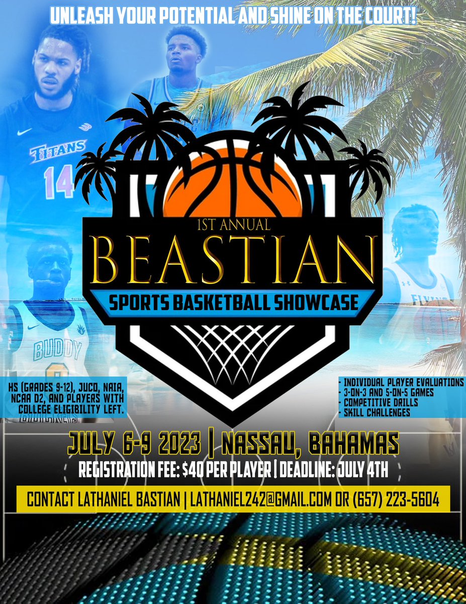 LathanielBasti2's tweet photo. I am very excited to announce the first Beastian Sports showcase this summer!! Showcase your skills in front of college scouts and coaches.!! https://t.co/Uf0j7dPamT