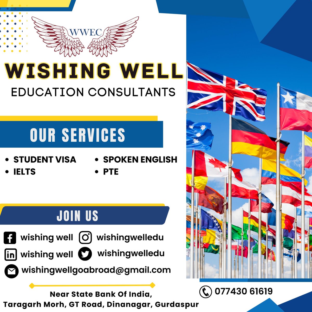 Wishingwelledu's tweet photo. “The best way to secure your future is to migrate with us. Are you excited for study in abroad? Contact us: +917743061619, Gmail: wishingwellgoabroad@gmail.com
#wwec #wishingwell #educationconsultant #istudyvisa #goabroad #legalimmigration #immigrationtocanada #immigrationservice https://t.co/wuZq8jh5YK