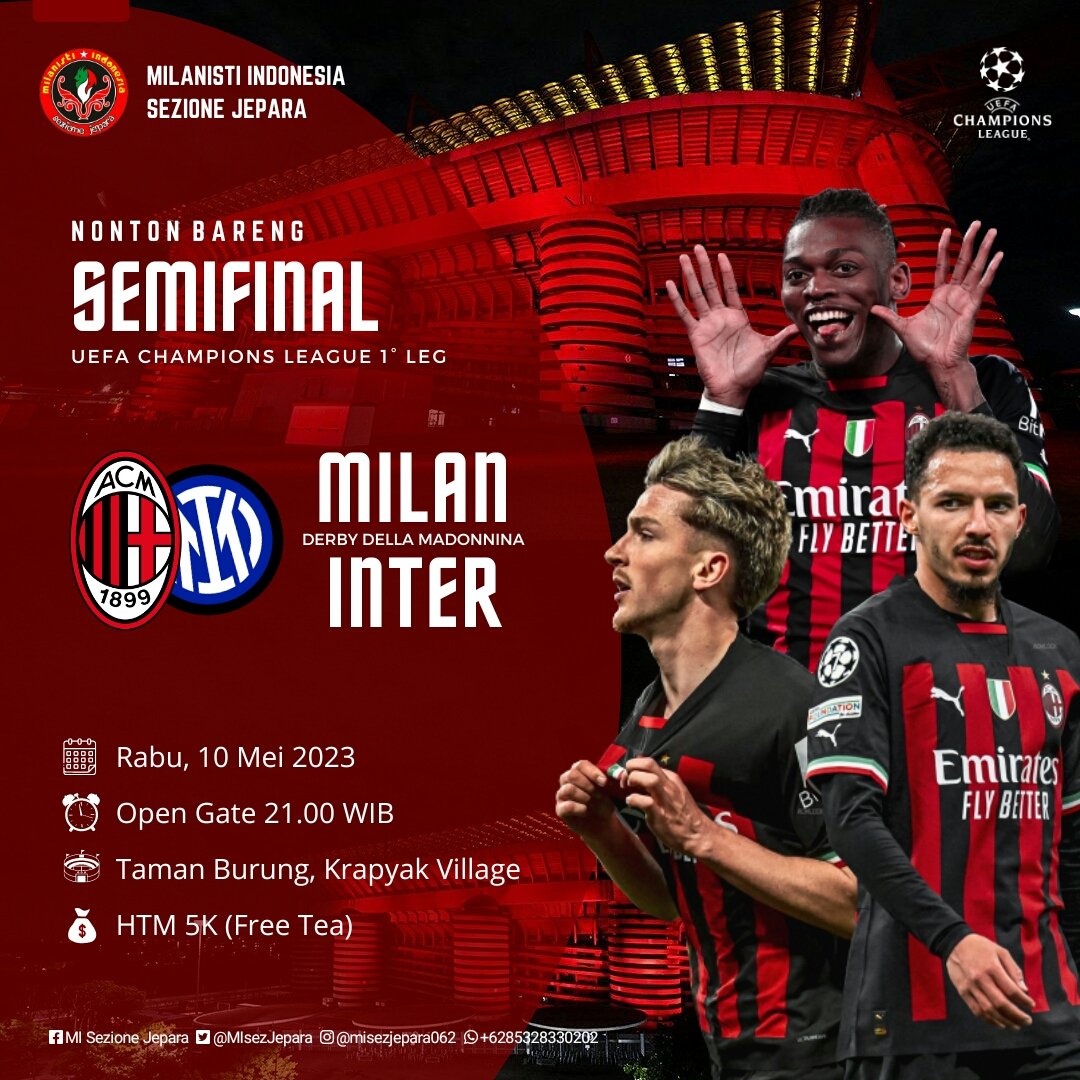 IN ITALIA MILAN!
IN EUROPA MILAN!
OVUNQUE MILAN
PER SEMPRE ROSSONERI! 

Datang dan ramaikan nonton bareng semifinal #UCL #MilanInter malam ini 🔥

#RednBlack #SempreMilan #ForzaMilan