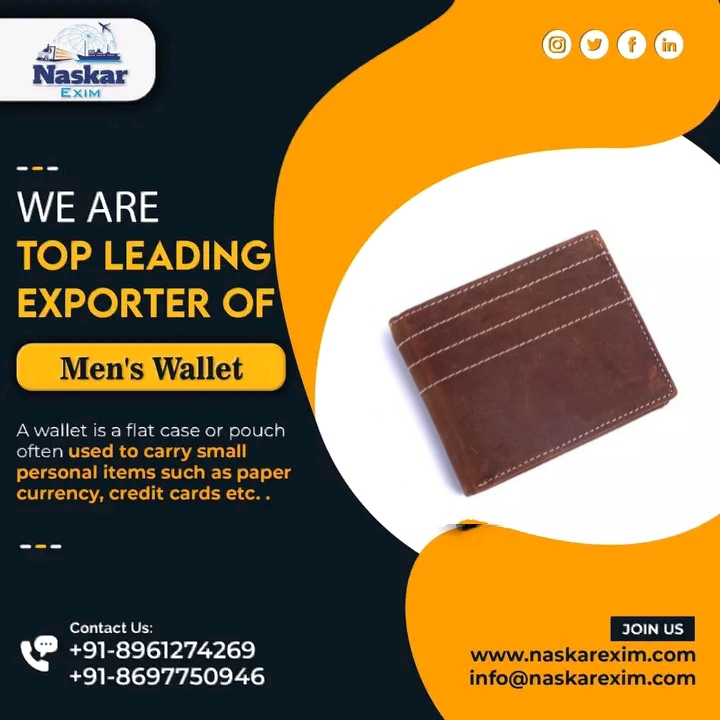 NaskarExims's tweet photo. just in! Our company is proud to be the top leading exporter of high-quality leather men's wallets. From classic to contemporary styles, we have many designs to suit every taste. Shop now and experience the quality that sets us apart! #leatherwallets #mensfashion #exporter https://t.co/nYNaMQOUlO