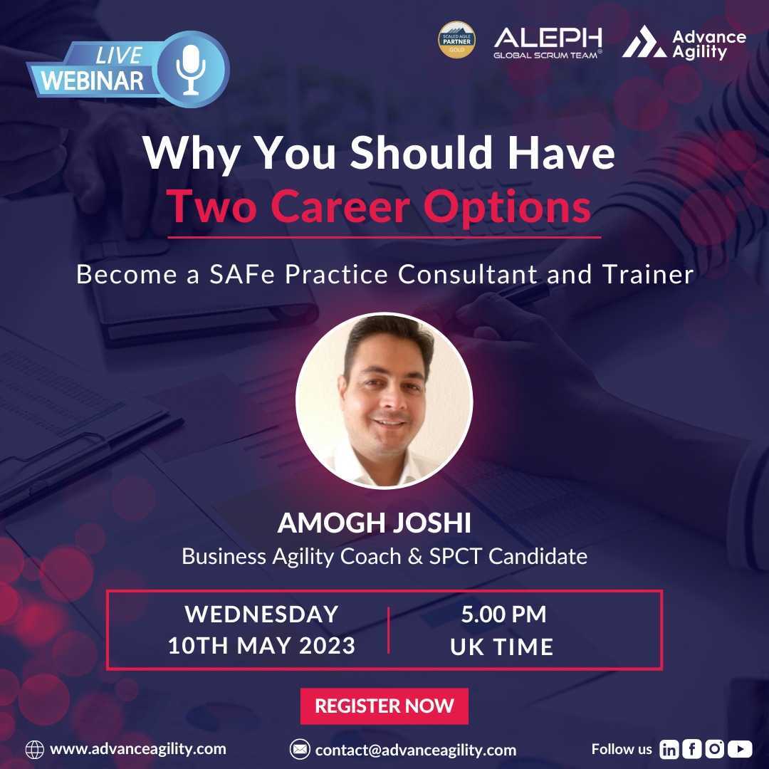 Aleph_Tech's tweet photo. Join us tomorrow for a live webinar on how becoming a SAFe Practice Consultant and Trainer can provide you with both financial stability and personal/professional growth 😄📈

📢 Register now! ⏰

#CareerGrowth #SAFePracticeConsultant #Trainer #Webinar https://t.co/i6bdpXQwkU