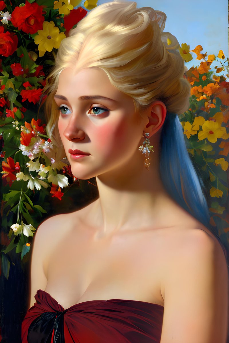 Amongst the Flowers #aiart #art #faux #oilpainting #painting #paintings #portrait #activeartcollective