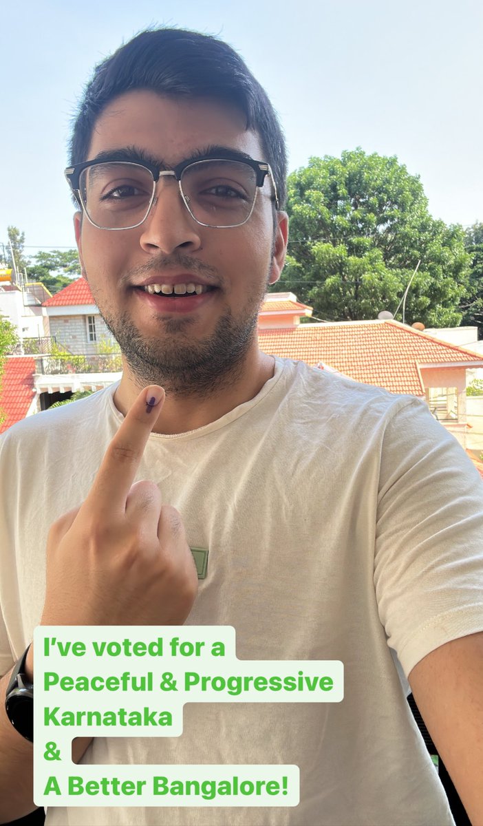 #IVoted for the first time today at 22!
Being mindful that the BBMP election, which should’ve been my first election as a voter has been deliberately delayed.
I voted for a #BetterBangalore and a Peaceful Progressive Karnataka!

#karnatakavotes #AssemblyElection2023