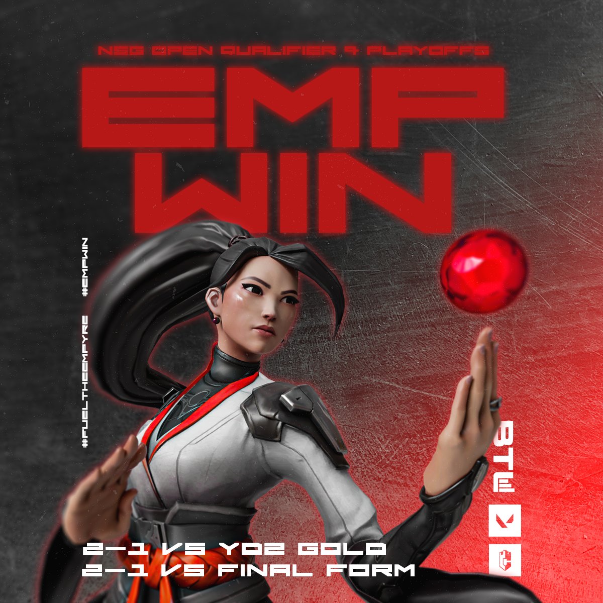 ChicagoEmpyre's tweet photo. THATS A W!
EMP Red go 2-0 and advance to Day 3 of #NSG. Tune in tomorrow for the semi finals versus @MysticGamingNA
GGs YDZ Gold & Final Form
#EMP #BTL #EMPWIN https://t.co/WdlKkgeHtl