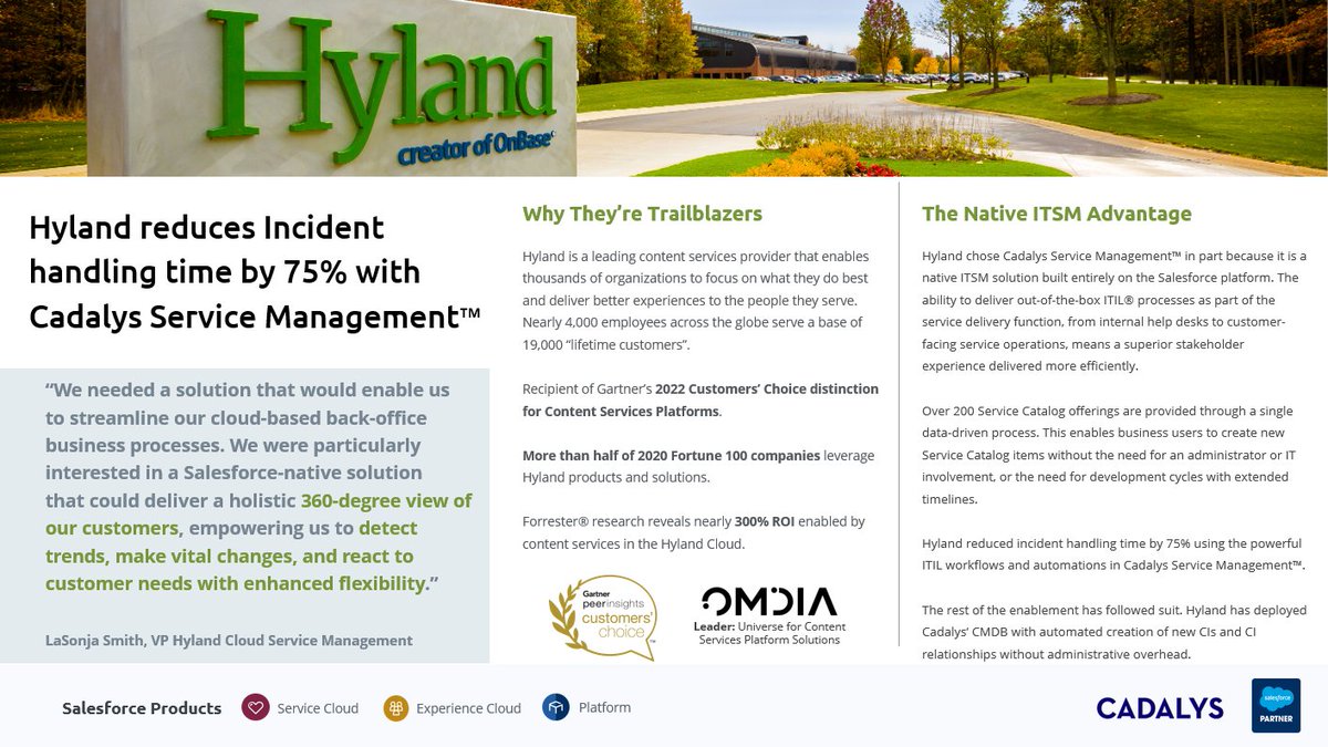 Enterprise Service Management on #Salesforce: Hyland reduces Incident handling time by 75% with Cadalys Service Management™: cadalys.com/case-studies
#esm #ITSM  #itil