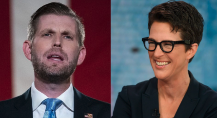 BREAKING: Eric Trump has a humiliating meltdown after MSNBC host Rachel Maddow correctly points out that he and his wife Lara are speaking at an event in Miami this weekend with known anti-semites. Eric raged that Maddow is 'walking a fine line' and if 'she or anyone else' dares