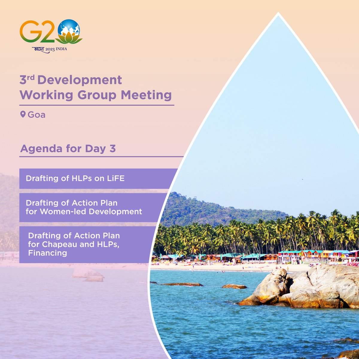 The 3rd #G20DWG Meet is serving as a pivotal platform for member & invitee countries, and international organisations to devise sustainable developmental strategies and achieve the 2030 Agenda, together.

Here are the key discussion areas planned for Day 3️⃣! 👇

#G20India