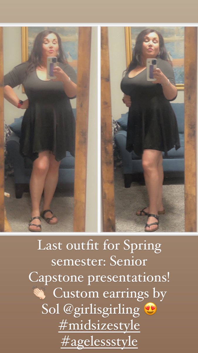 elizabethnhayes's tweet image. Last outfit for Spring semester: Senior Capstone presentations! My student rocked her sociolinguistic study 👏🏻  Custom earrings by Sol 😍 #midsizestyle #agelessstyle