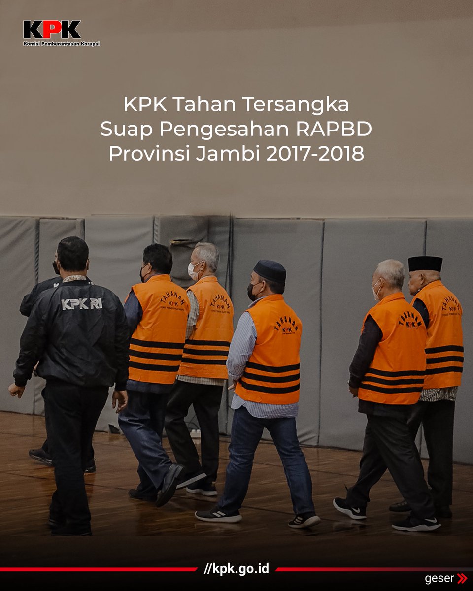 KPK_RI's tweet image. Jakarta, 8 Mei 2023. KPK Menetapkan 5 orang sebagai tersangka atas dugaan suap dalam pengajuan rancangan APBD Provinsi Jambi tahun anggaran 2017-2018. (1/3)

#PenahananKPK
#PenindakanKPK