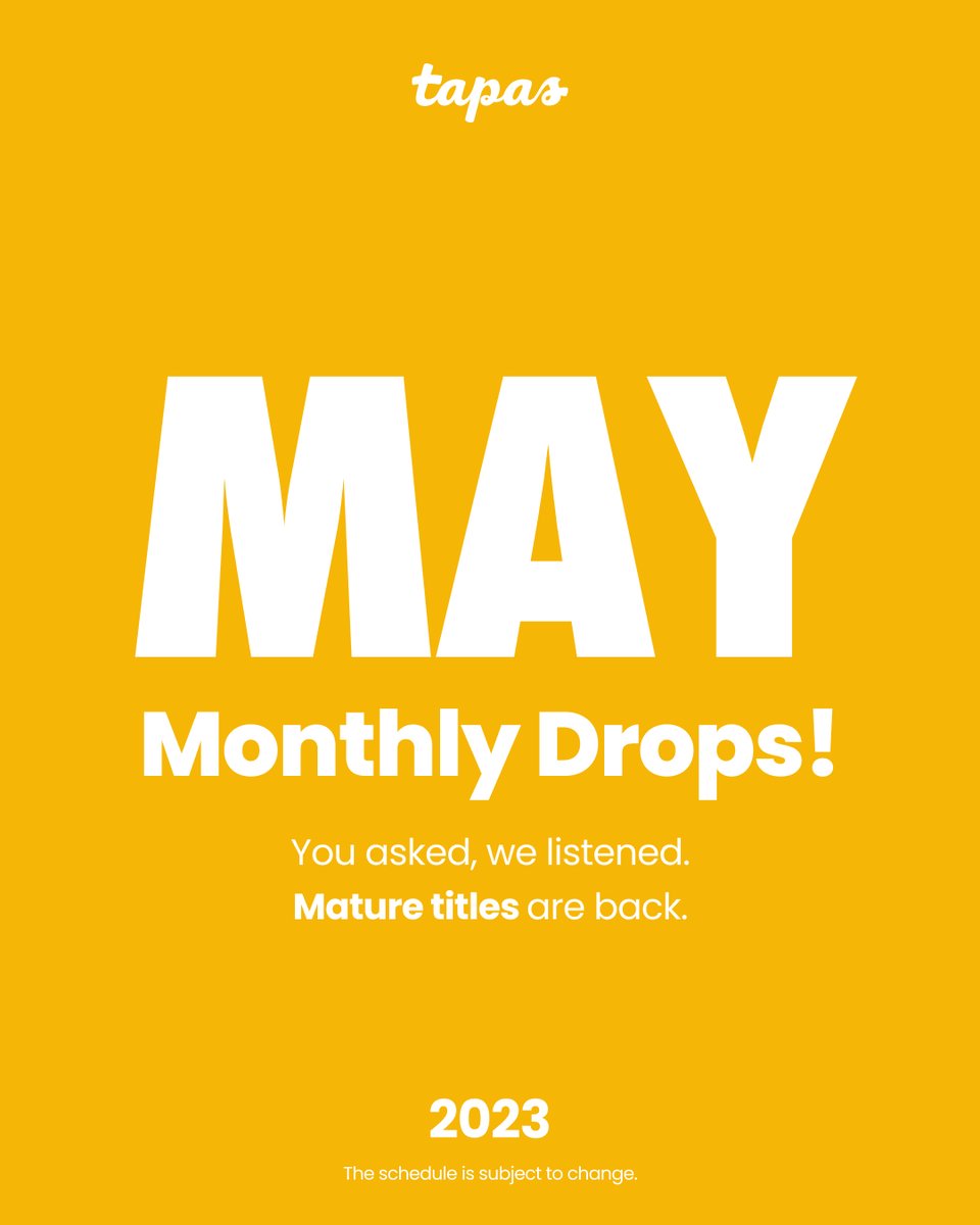 tapas_app's tweet photo. Looking for new stories? Waiting on season returns? Here's a list of upcoming drops in May!
Comment what stories you're most excited about!
#TapasMedia #Tapas #NewRelease #monthlydrops #maturetitle #bl #rf #manhwa https://t.co/aAmm7gaPW1