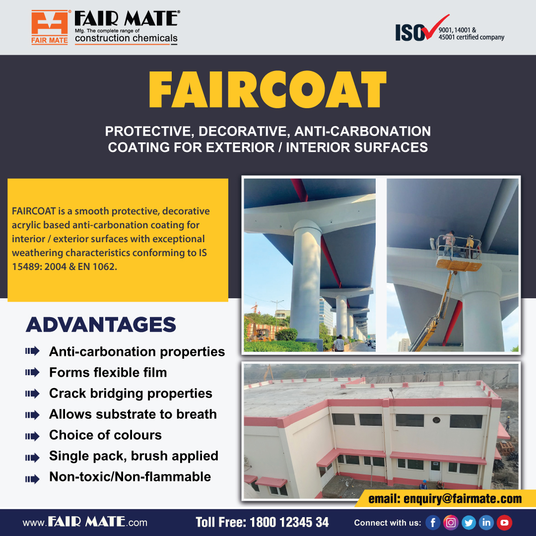 fair_mate's tweet photo. It is a smooth protective, decorative acrylic based anti-carbonation coating for interior / exterior surfaces with exceptional weathering characteristics conforming to IS 15489: 2004 &amp; EN 1062.
#fairmate #interiors #exterior #acrylic #anti_carbonation #faircoat #smooth #finish https://t.co/GLWfpCzSKg