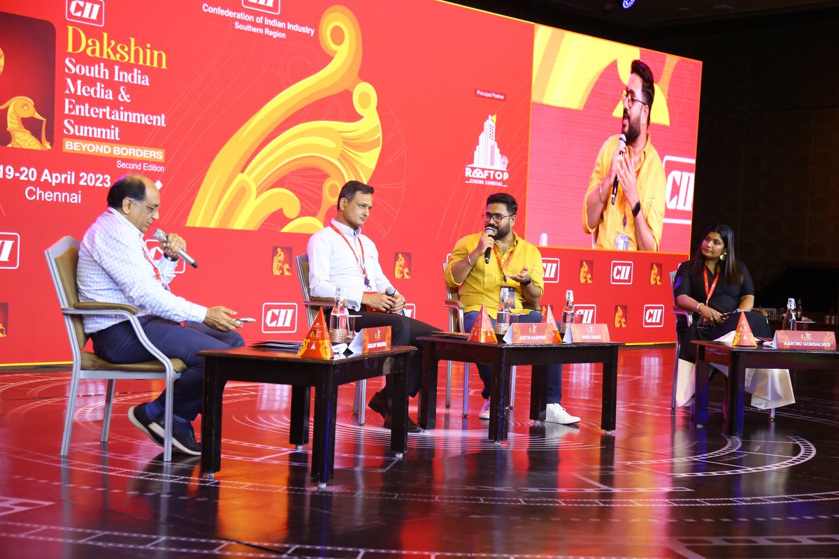 cinedubs_app's tweet photo. Glimpses of panel discussion at CII Dakshin South India Media and Entertainment Summit Chennai, moderated by Mr. Sanjay Wadhwa, along with the Oscar winning filmmaker Ms. Kartiki Gonsalves and subtitle expert Mr Vivek Ranjit.

@EarthSpectrum @vivekranjit @CiiDakshin https://t.co/arWTHZ91jV