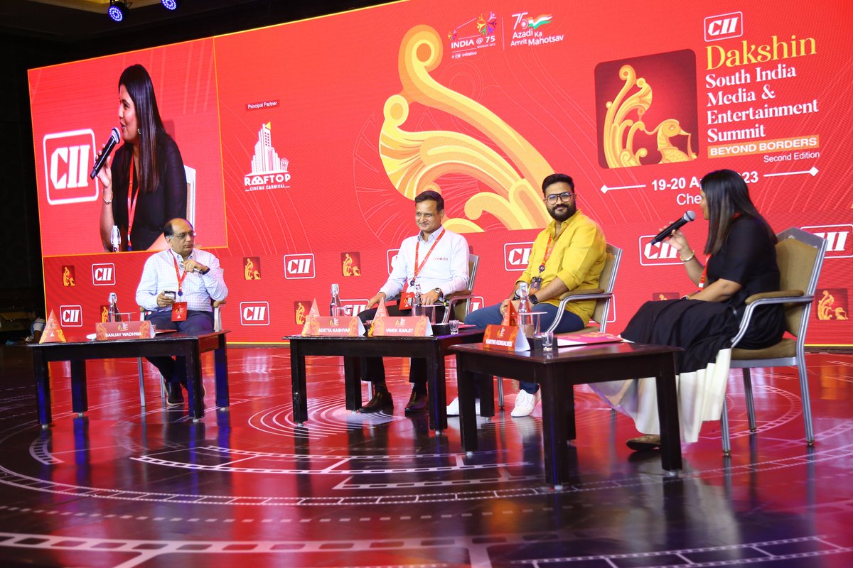 cinedubs_app's tweet photo. Glimpses of panel discussion at CII Dakshin South India Media and Entertainment Summit Chennai, moderated by Mr. Sanjay Wadhwa, along with the Oscar winning filmmaker Ms. Kartiki Gonsalves and subtitle expert Mr Vivek Ranjit.

@EarthSpectrum @vivekranjit @CiiDakshin https://t.co/arWTHZ91jV
