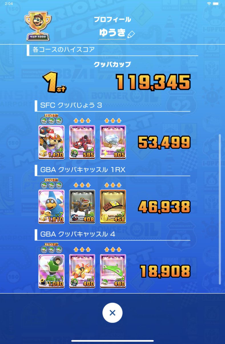 yuunaga324's tweet photo. クッパツアー前半戦

クッパカップ
119,345ptで1位

リーグ91にアップ❗️

#マリオカートツアー
#マリカツ https://t.co/CFbyZymEKA