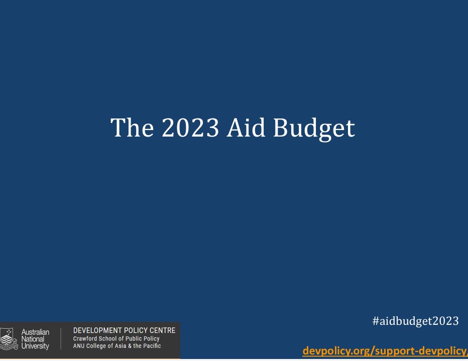 Thanks to all who joined us for this morning's @devpolicy virtual 2023 Aid Budget Breakfast.

You can find the slides with all the charts and figures here: devpolicy.org/Events/2023/20…

#2023Budget #AustralianAid
