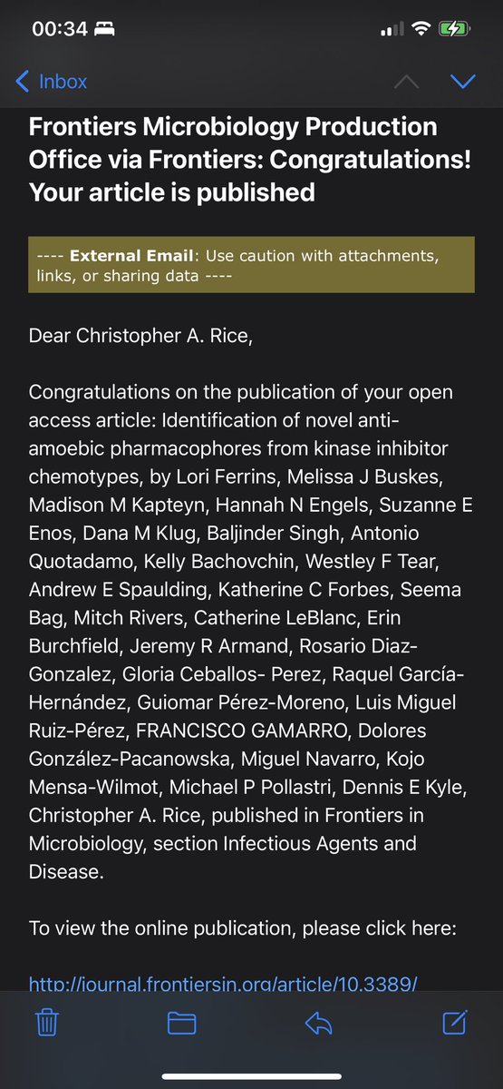 The Rice Research Group, and amazing collaborators, published their first, last authored and corresponding paper! A new milestone for the books! Thanks to everyone who contributed! Time to develop some CNS-permeable amoeba specific compounds! frontiersin.org/articles/10.33… #amoeba