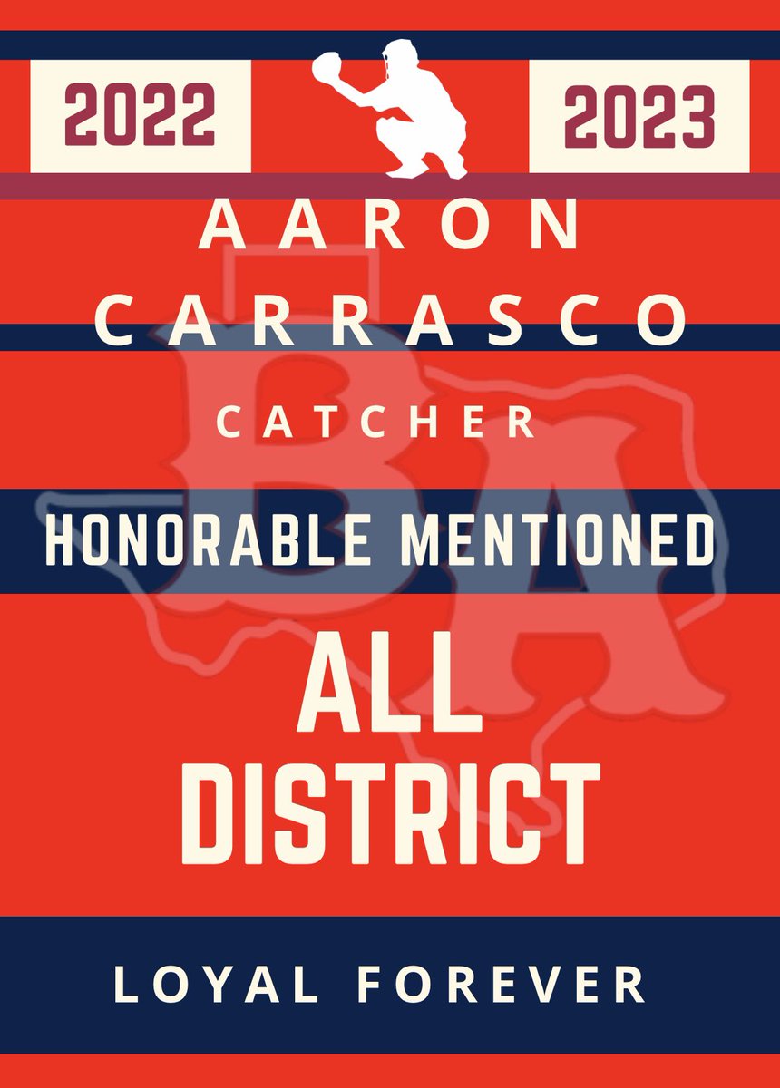 Congratulations to Catcher Junior Aaron Carrasco for receiving Honorable Mentioned All District Honors.