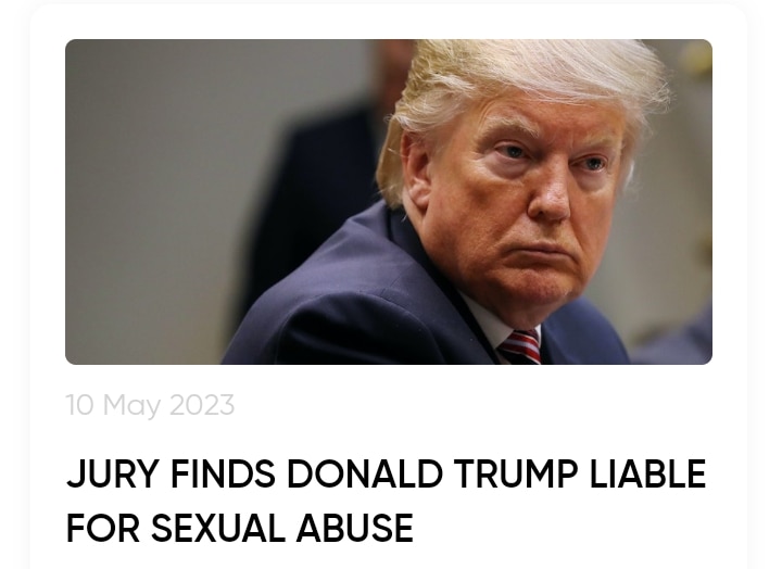 _dailydosage_'s tweet photo. A Manhattan Federal jury has found that Donald trump sexually abused E. Jean Carroll in a luxury department store dressing room in the spring of 1996.
#dailydosage #trending
https://t.co/bMIBQ3frZs https://t.co/GwKAPURfBO