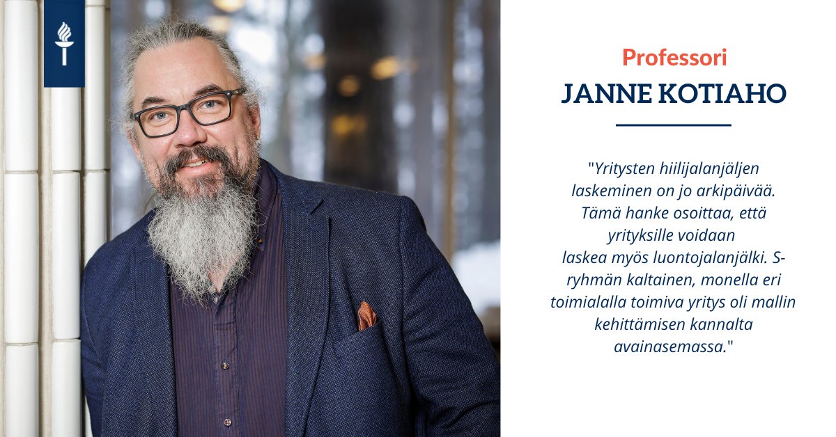 Jyväskylän yliopiston <a href="/JYU_WISDOM/">@JYU_Wisdom</a>’n tutkijat ovat kehittäneet menetelmän yritysten luontojalanjäljen laskemiseen. Kansainvälisesti uraauurtavassa hankkeessa tutkijat arvioivat <a href="/sryhma/">S-ryhmä</a>'n luontojalanjäljen. Hankkeessa mukana myös <a href="/SitraFund/">Sitra</a>. Lue: r.jyu.fi/EY5 <a href="/boost_stn/">Boost for biodiversity offsets</a>