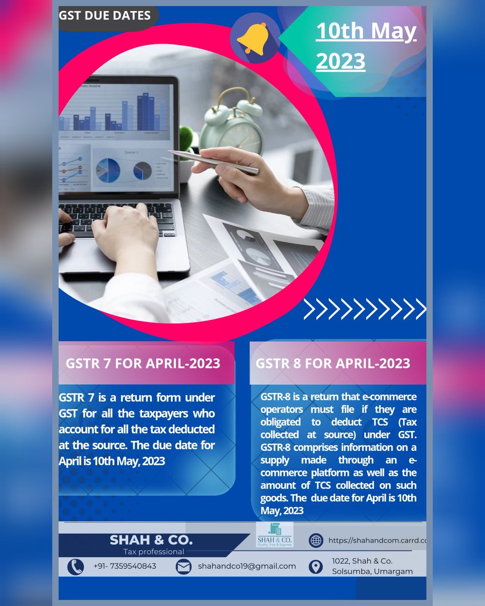 GSTR 7/ GSTR 8-  Due Date For April 2023 (TDS Deductor & Tax Collector)

#Gst #gstreturn #gstfiling #gstregistration #gstdepartment #gstpayment #gstindia2023 #gstnews #gstupdates #gstreturns #gstindiaexpert #Gstupdates #Duedates #Gstr7 #Gstr8 #gst #taxdeductor #taxcollector #Gst