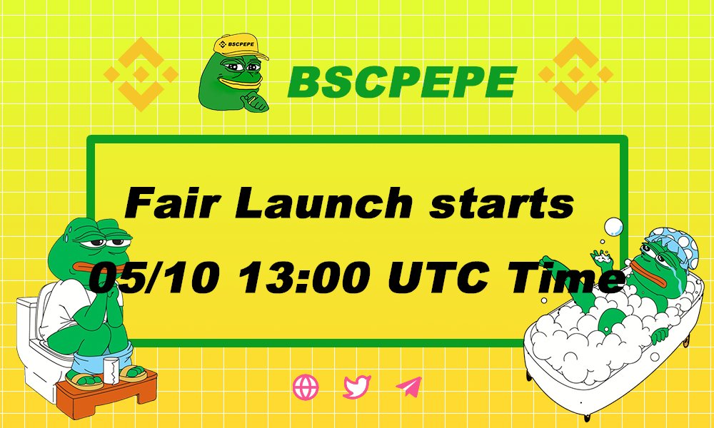 BSC_PEPE_'s tweet photo. Fair Launch starts 05/10 13:00 UTC Time to 05/15 13:00 UTC Time  Join Fair Launch Now!  

https://t.co/sI3dwgNo0k

#BSC #PEPEBNB #PEPE #Airdrop #AirdropCrypto https://t.co/eDKak8iph9