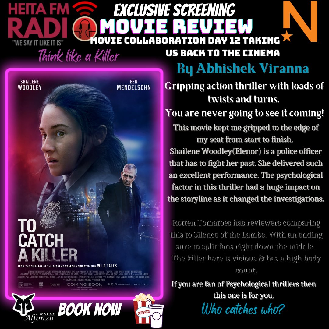 Entertainment News ⚡️
Movie Review: #ToCatchAKiller 
At @numetro The Glen
'Taking us back to the cinema.'

@shailenewoodley😍is back on the big screen to grip us with an enigmatic & thrilling performance. 

MUST Watch Action Thriller
Book Now🍿