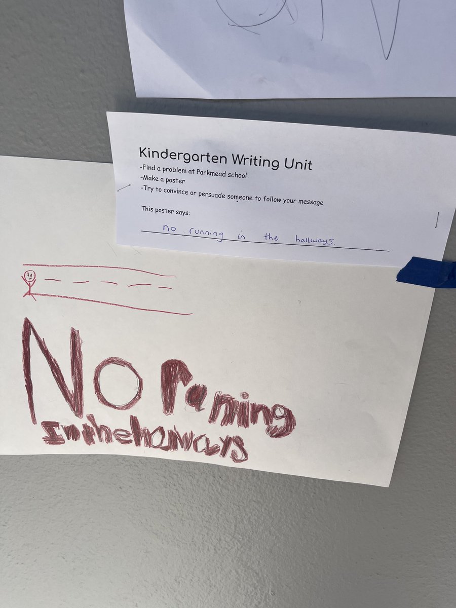 bforrette's tweet image. Kindergarten writing project ⁦@ParkmeadWC⁩ Students posted their opinions all around campus to convince other students the importance of things like walking and staying safe. Loved seeing these around campus ❤️