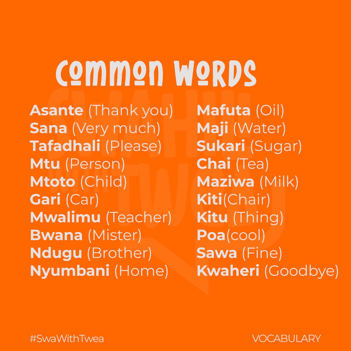 Learn Swahili With Twea ️ on Twitter "Hamjambo These are the Swahili words you must know. 