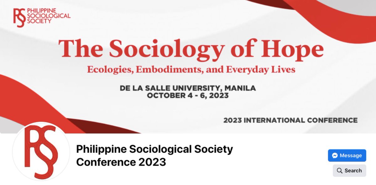 PSS_SociologyPH's tweet photo. The PSS has opened a Facebook page dedicated to the upcoming PSS International Conference with the theme ‘The Sociology of Hope: Ecologies, Embodiments, and Everyday Lives.’ Like and follow the page for future updates and information on the conference: https://t.co/hXQYV2wnSX https://t.co/e8xtC2j2iM