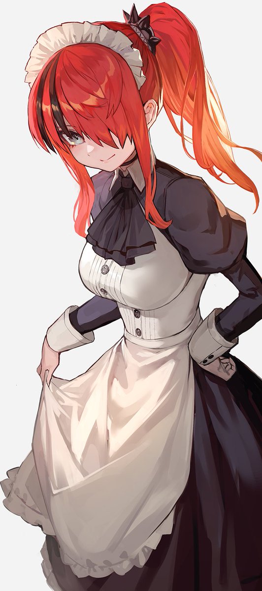 1girl solo maid alternate costume red hair enmaided hair over one eye  illustration images