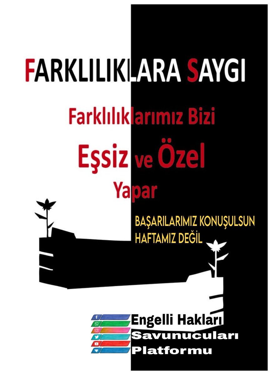 #EngellilerHaftası
Engelli İstihdamı sorununun çözüldüğü,
Engelleri Refaha ulaştıracak kararların alındığını
bir hafta olmasını dileriz
Niteliklerimizle ve örnek projelerimizle gündeme gelmek istiyoruz

FARKLILIKLARIMIZ BAŞARILARIMIZA ENGEL DEĞİLDİR