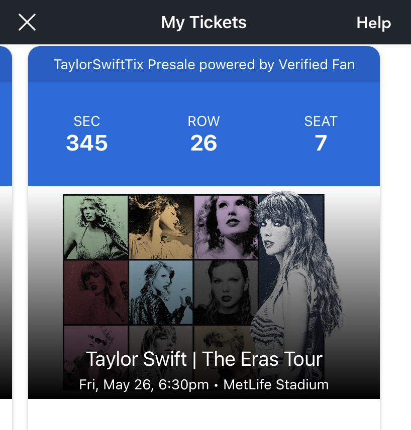 eras1989swift's tweet photo. Taylor Swift Eras Tour Metlife Stadium Tickets - May 26 with Phoebe Bridgers and GAYLE

Section 345, row 26, seats 6-7 https://t.co/QNgYvCYVH4