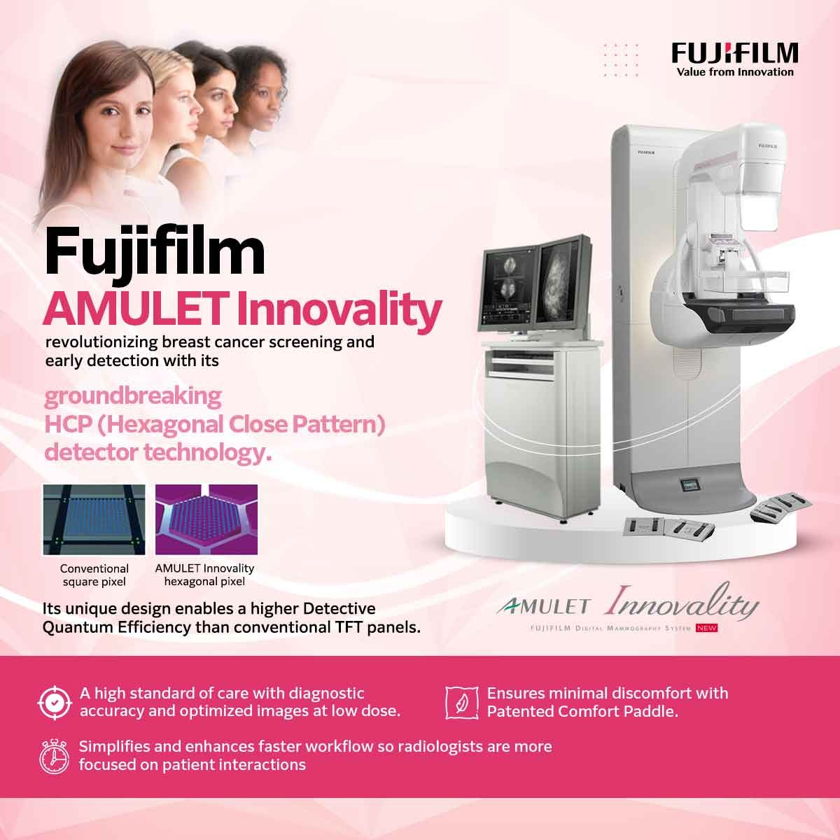 FujifilmMedical's tweet photo. Introducing #Fujifilm #AMULETInnovality - the next-gen #breastcancer screening with groundbreaking HCP detector technology for high-definition images with less noise. Get faster, more accurate screening leading to earlier detection and better outcomes. https://t.co/IwpAgSpCzd